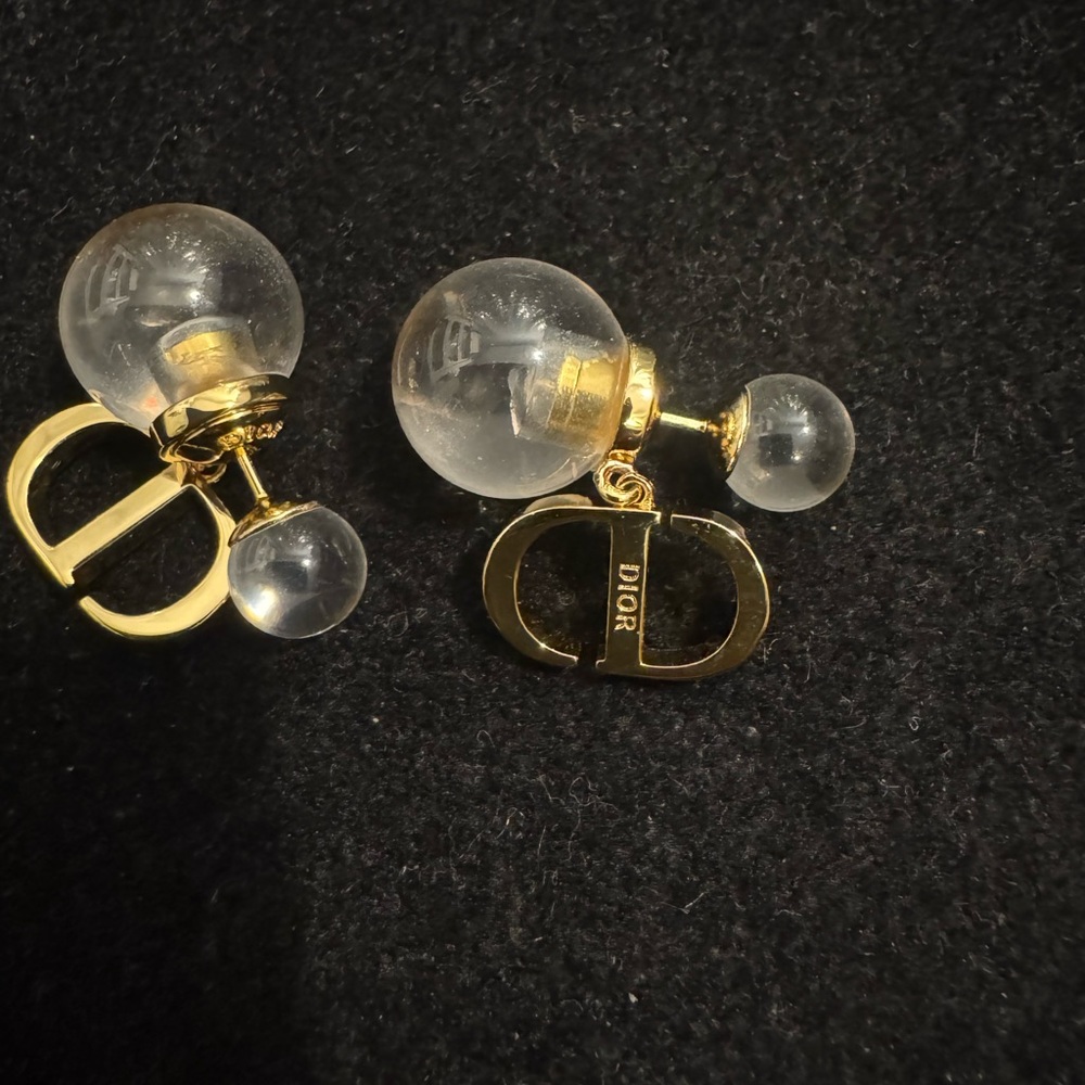 Dior Gold Tone Clear Double Ball Earrings - Picture 4 of 5